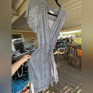 Light Blue Patterned Wrap Dress